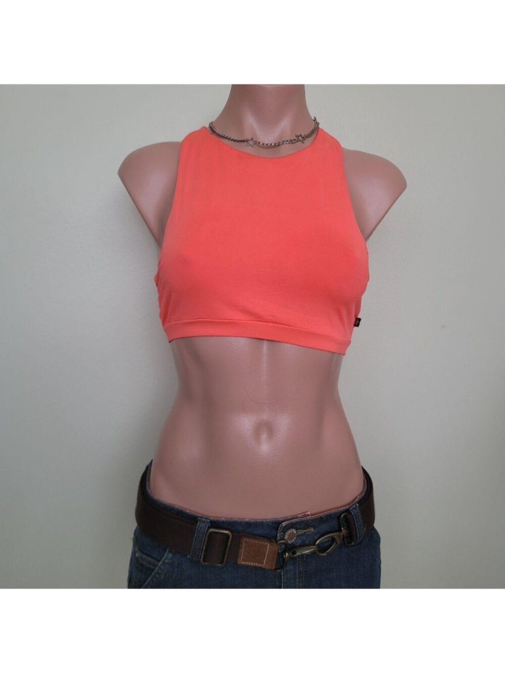 La Vie En Rose Neon Aqua Pink Swimwear Lace Up Corset Tank Top (M)